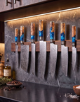 7-Piece Damascus Kitchen Knife Set | VG10 67-Layer Steel | Blue Resin & Wood Handles