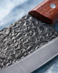 Hand Forged Butcher Chef Knife — High Carbon Steel, Hammered Finish