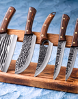 5-Piece Hand-Forged Knife Set | High-Carbon Steel | Hardwood & Copper Rivet Handles