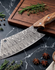 Damascus Meat Cleaver — High Carbon Steel, Oak Handle