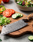 Damascus Meat Cleaver — High Carbon Steel, Oak Handle