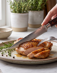 6-Piece Serrated Steak Knife Set | Damascus Pattern Stainless Steel | Wood Handles