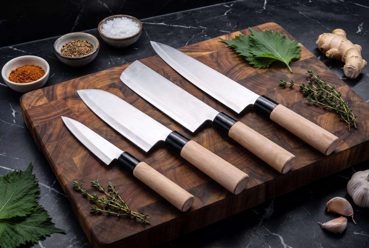 4-Piece Japanese Knife Set | Gyuto, Nakiri, Santoku Deba &amp; Petty | High-Carbon Stainless Steel