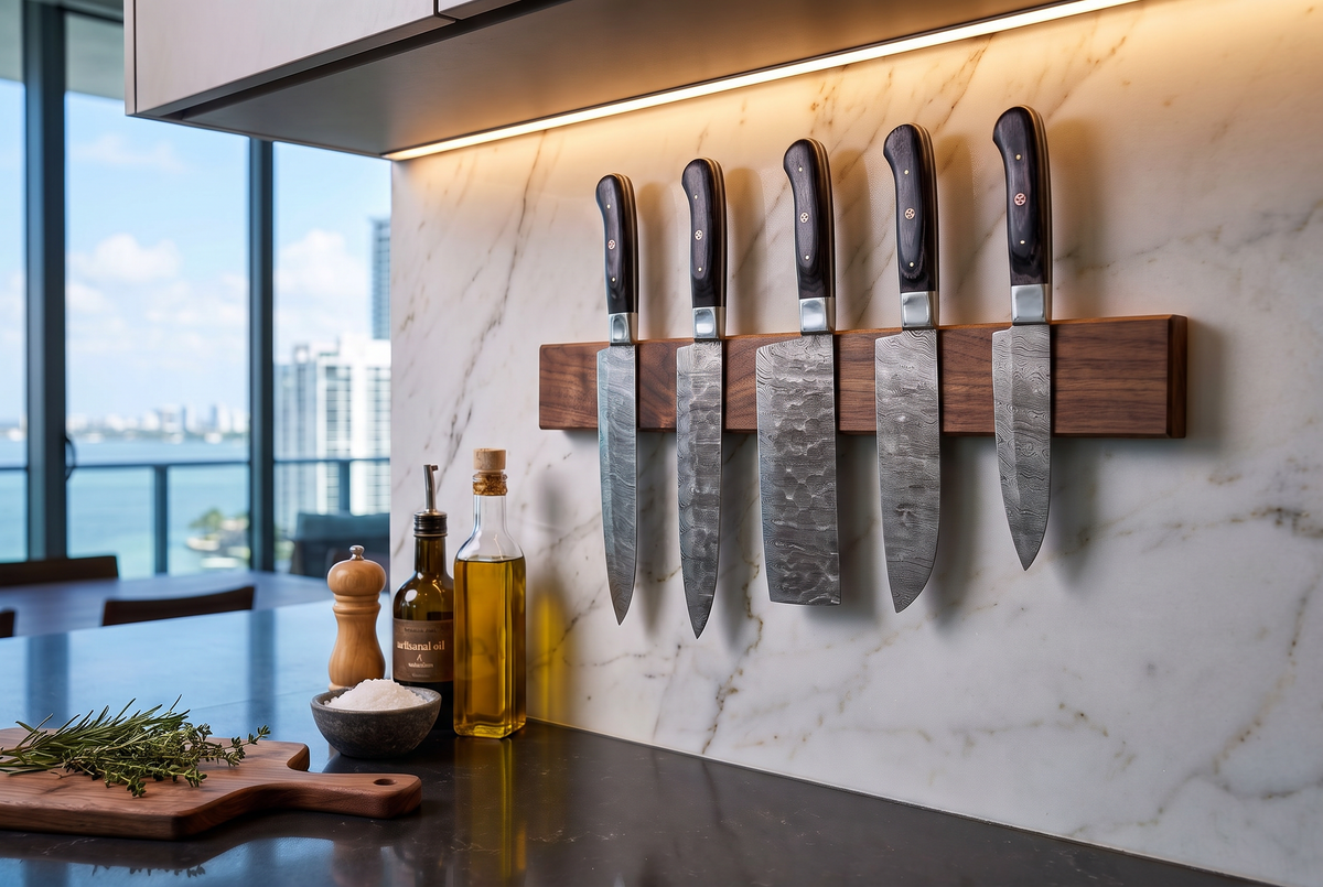 5-Piece Hand-Forged Damascus Steel Knife Set | Chef, Santoku, Cleaver, Utility &amp; Bread Knives