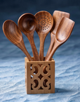 5-Piece Acacia Wood Kitchen Utensil Set | Natural Wood | Hanging Storage