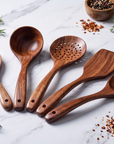 5-Piece Acacia Wood Kitchen Utensil Set | Natural Wood | Hanging Storage