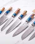 7-Piece Damascus Kitchen Knife Set | VG10 67-Layer Steel | Blue Resin & Wood Handles