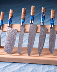 7-Piece Damascus Kitchen Knife Set | VG10 67-Layer Steel | Blue Resin & Wood Handles