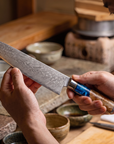 7-Piece Damascus Kitchen Knife Set | VG10 67-Layer Steel | Blue Resin & Wood Handles