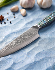8" Damascus Santoku Chef Knife — VG10 67-Layer Steel, Abalone Shell Handle