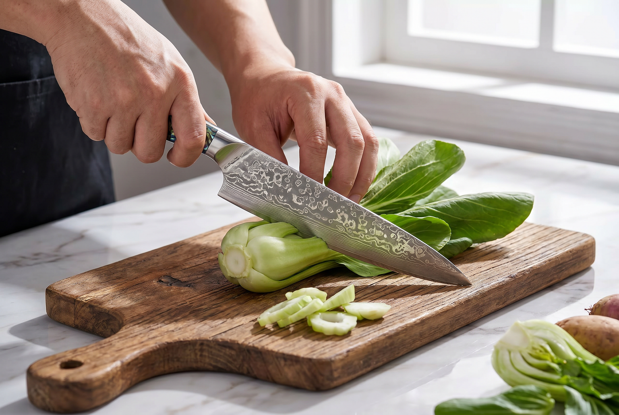 8" Damascus Santoku Chef Knife — VG10 67-Layer Steel, Abalone Shell Handle