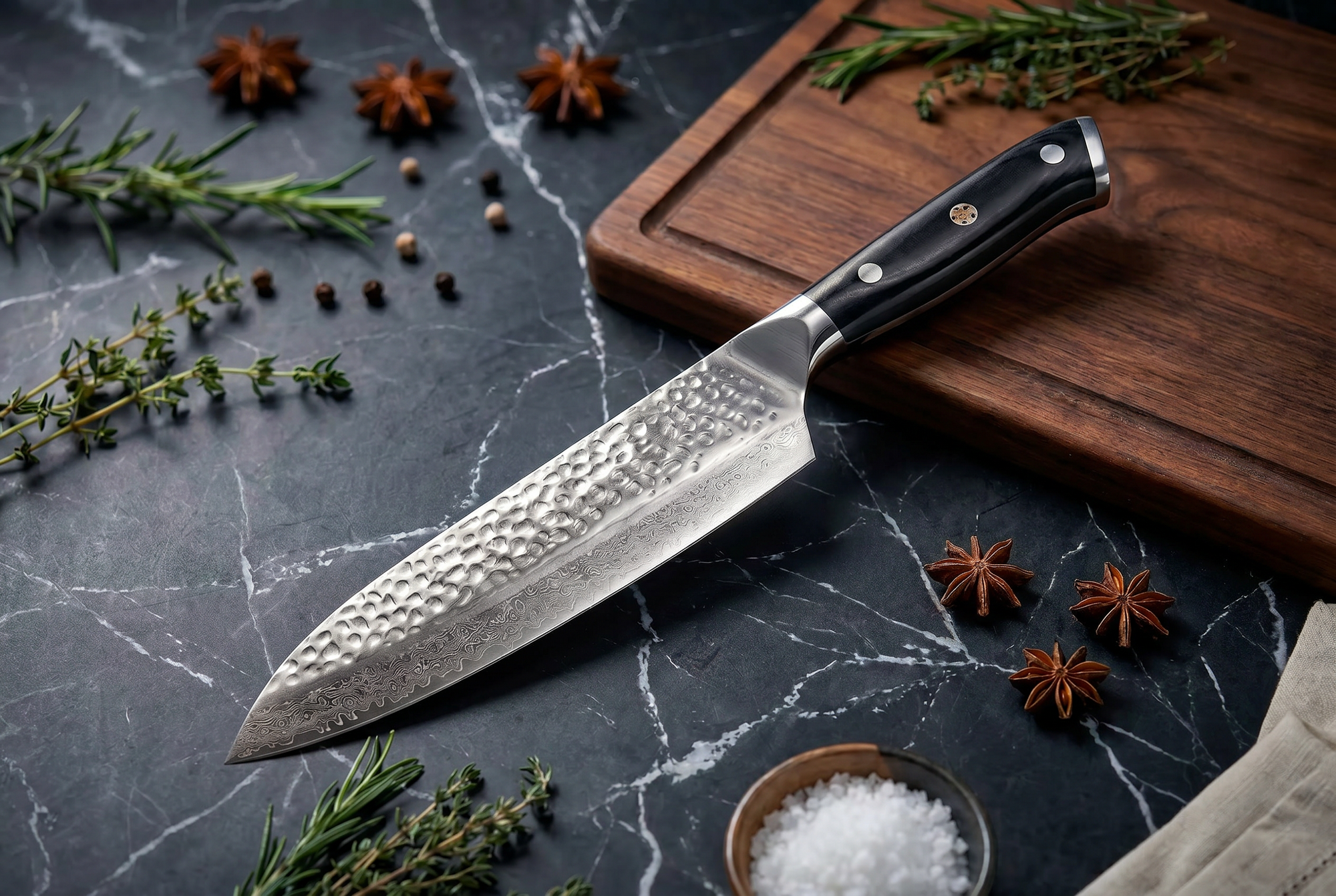 8" Damascus Santoku Chef Knife — VG10 67-Layer Steel, G-10 Handle