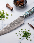 8" Damascus Santoku Chef Knife — VG10 67-Layer Steel, Abalone Shell Handle
