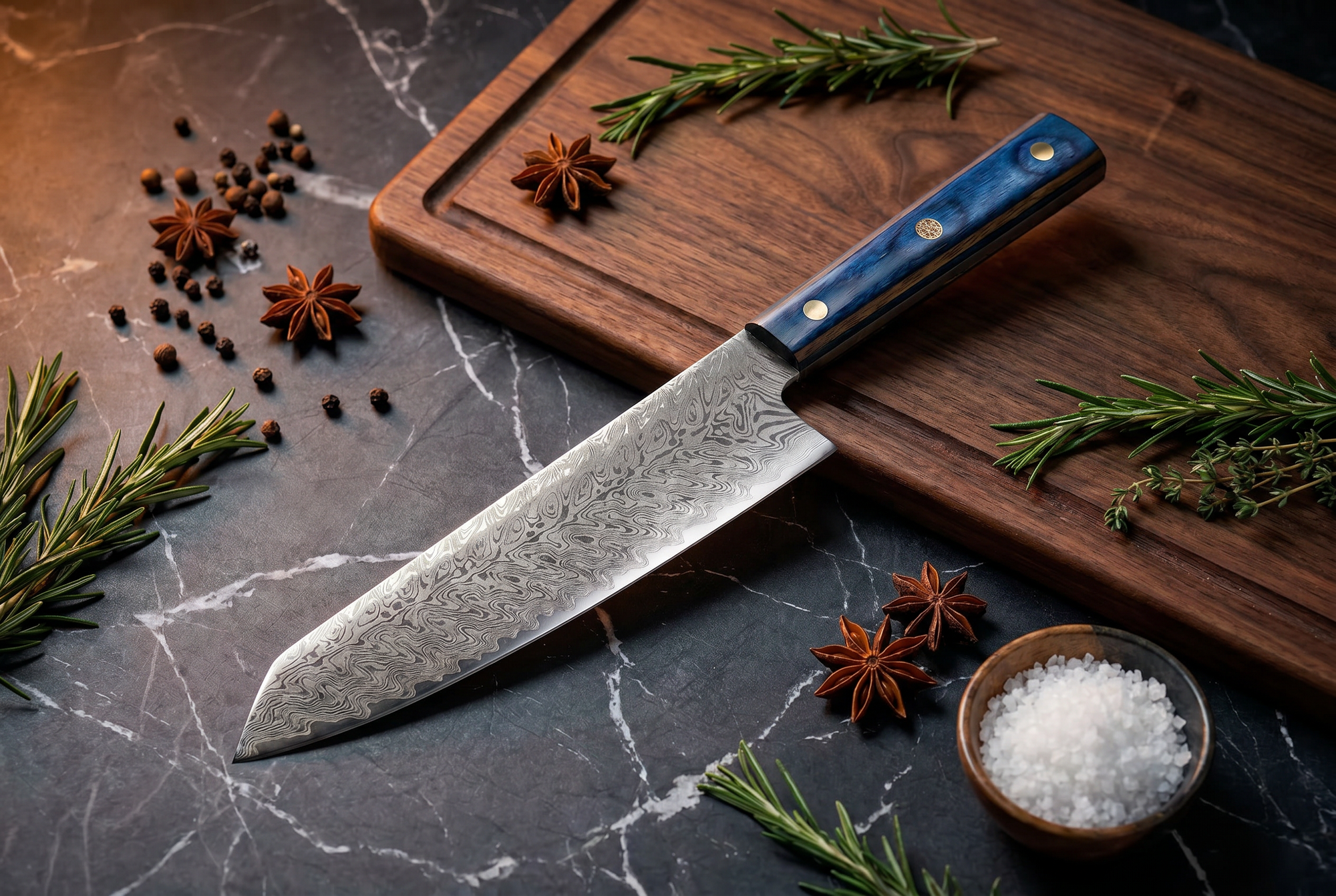 7" Santoku Knife — VG10 Damascus Steel, Pakkawood Handle