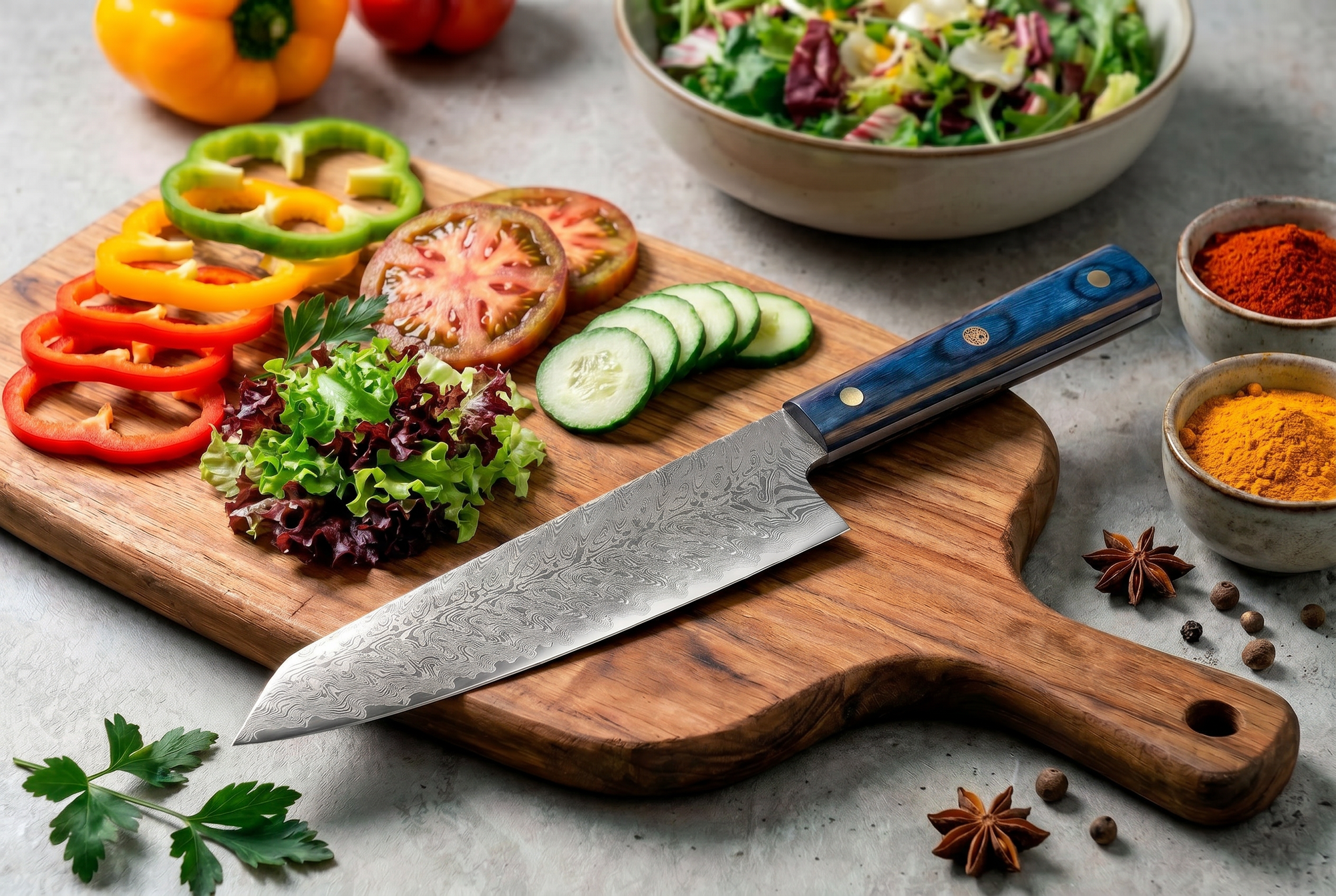 7" Santoku Knife — VG10 Damascus Steel, Pakkawood Handle