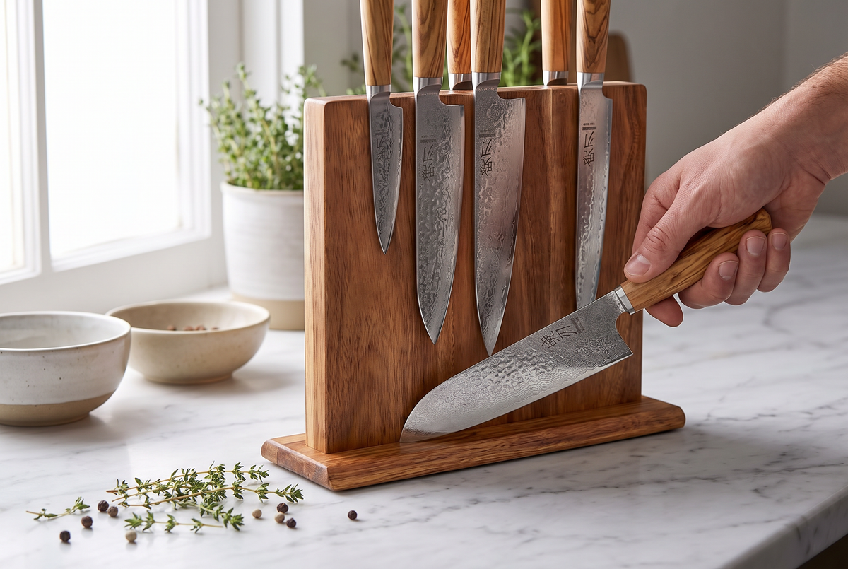 Acacia Wood Magnetic Knife Block | Strong Magnetic Hold | Natural Wood Finish