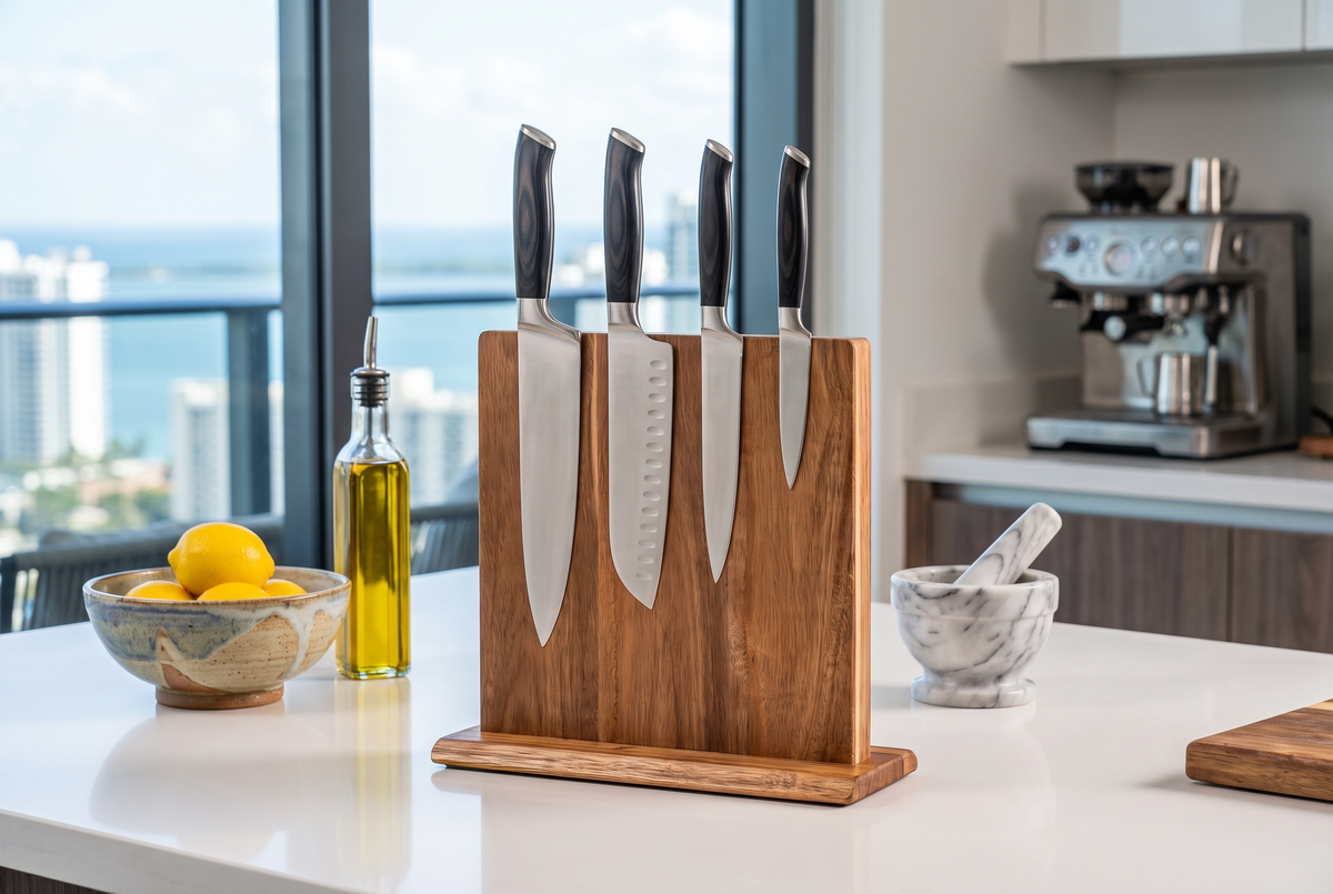 Acacia Wood Magnetic Knife Block | Strong Magnetic Hold | Natural Wood Finish