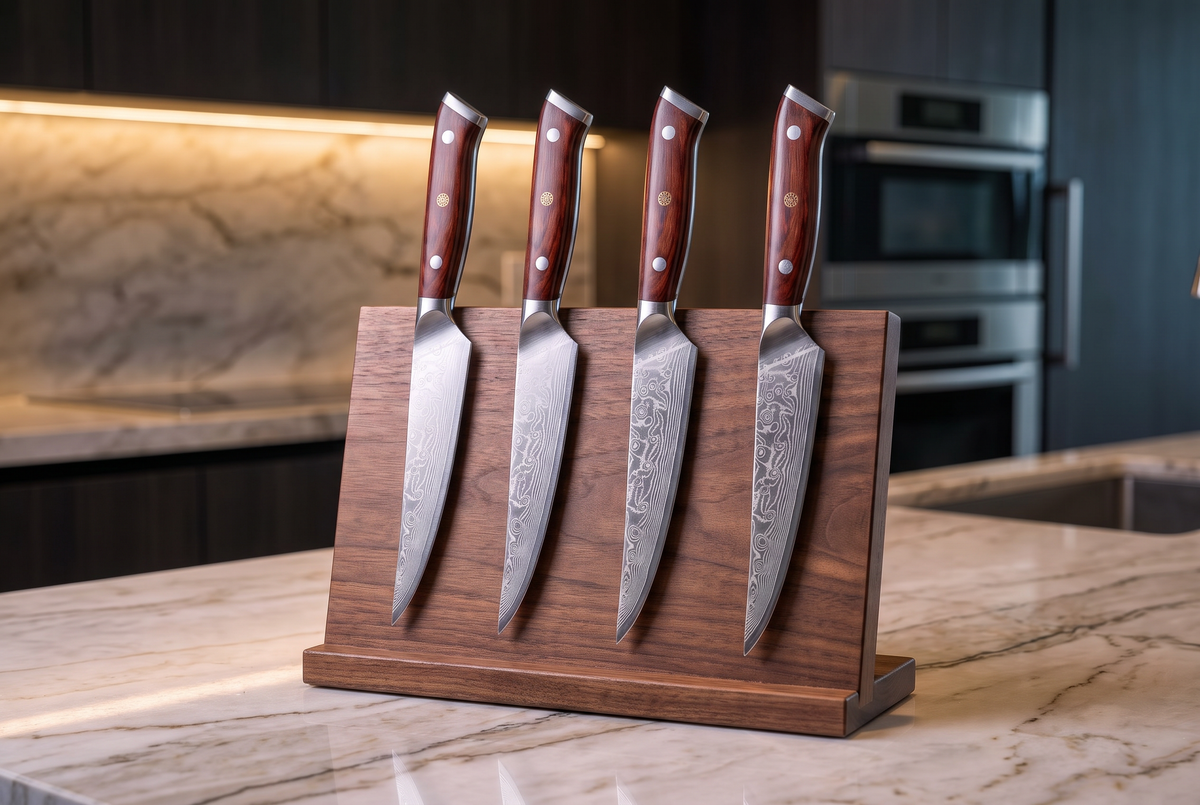 4-Piece Damascus Steak Knife Set | 67-Layer Damascus Steel | Wood Handles
