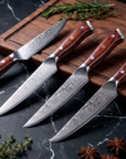 4-Piece Damascus Steak Knife Set | 67-Layer Damascus Steel | Wood Handles