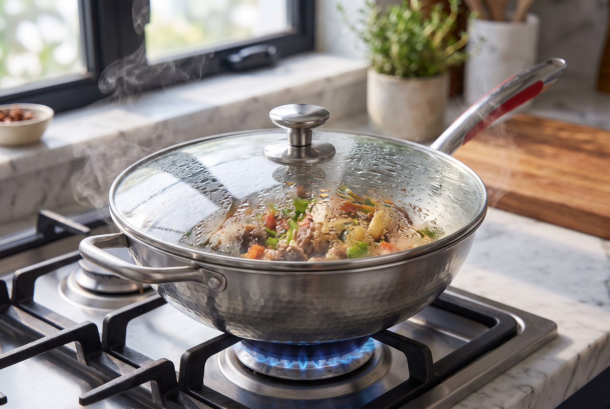 Titanium Hammered Wok | 5-Layer Construction | Gas &amp; Induction Compatible