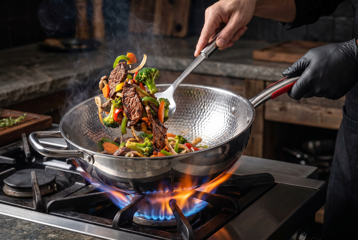 Titanium Hammered Wok | 5-Layer Construction | Gas &amp; Induction Compatible