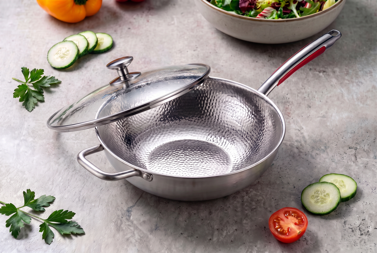 Titanium Hammered Wok | 5-Layer Construction | Gas &amp; Induction Compatible