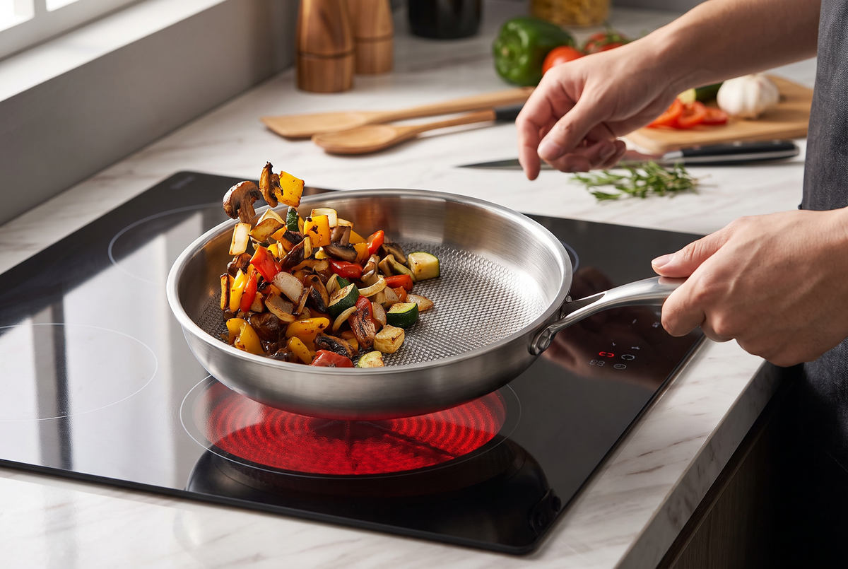 Titanium Frying Pan with Lid | Honeycomb Surface | Induction Compatible | Multi-Layer Construction