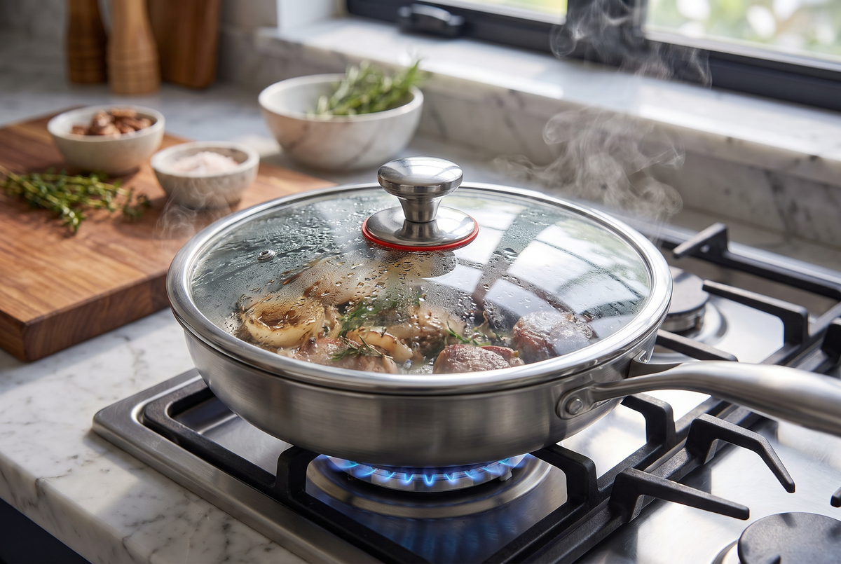 Titanium Frying Pan with Lid | Honeycomb Surface | Induction Compatible | Multi-Layer Construction