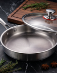 Titanium Frying Pan with Lid | Honeycomb Surface | Induction Compatible | Multi-Layer Construction