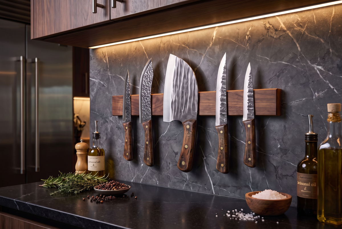 5-Piece Hand-Forged Knife Set | High-Carbon Steel | Hardwood &amp; Copper Rivet Handles