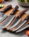 5-Piece Hand-Forged Knife Set | High-Carbon Steel | Hardwood & Copper Rivet Handles