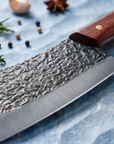 Hand Forged Butcher Chef Knife — High Carbon Steel, Hammered Finish