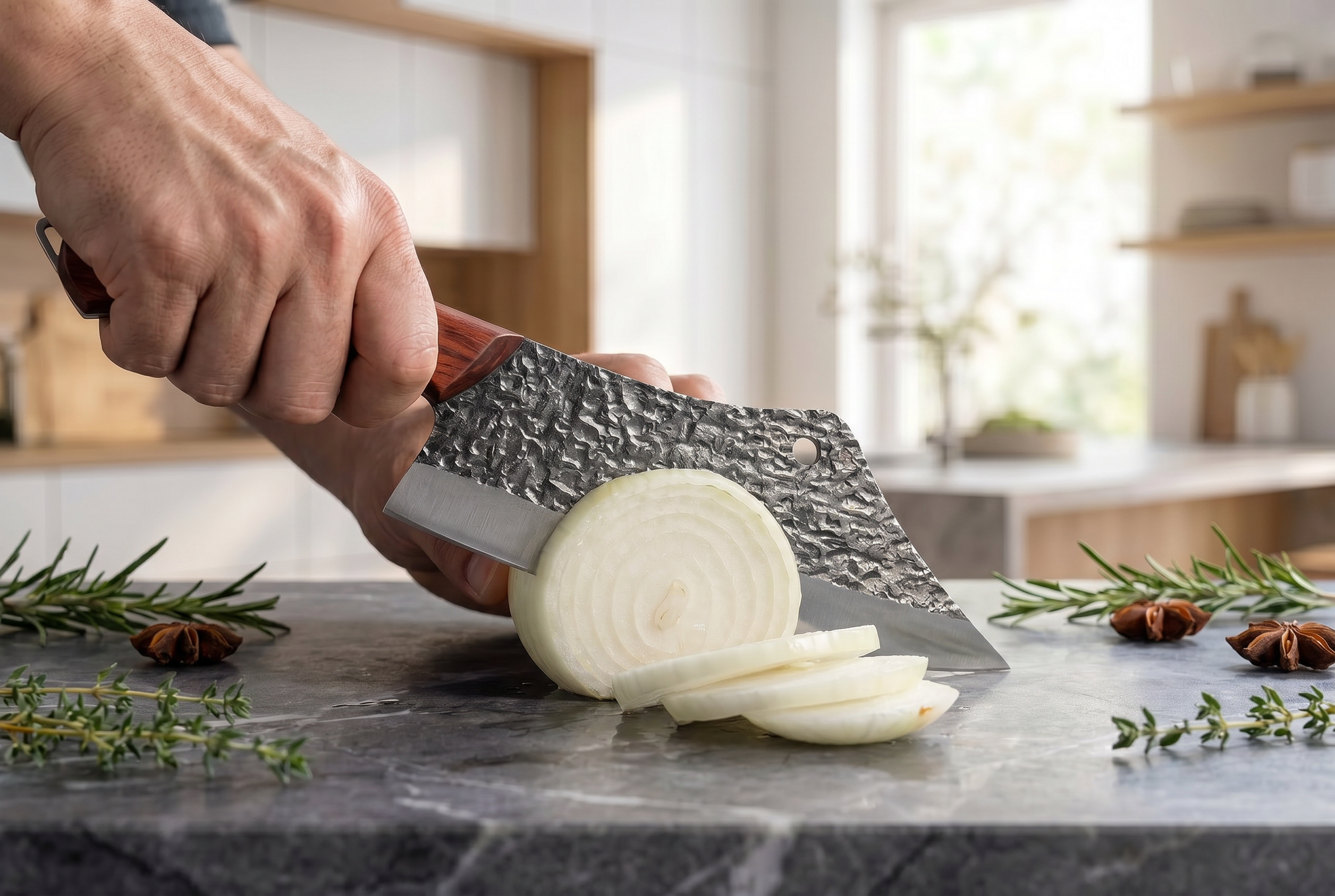 Hand Forged Butcher Chef Knife — High Carbon Steel, Hammered Finish