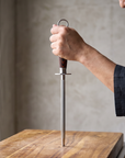 12" Knife Sharpening Rod | 65 HRC Magnetic Honing Steel | Wood Handle