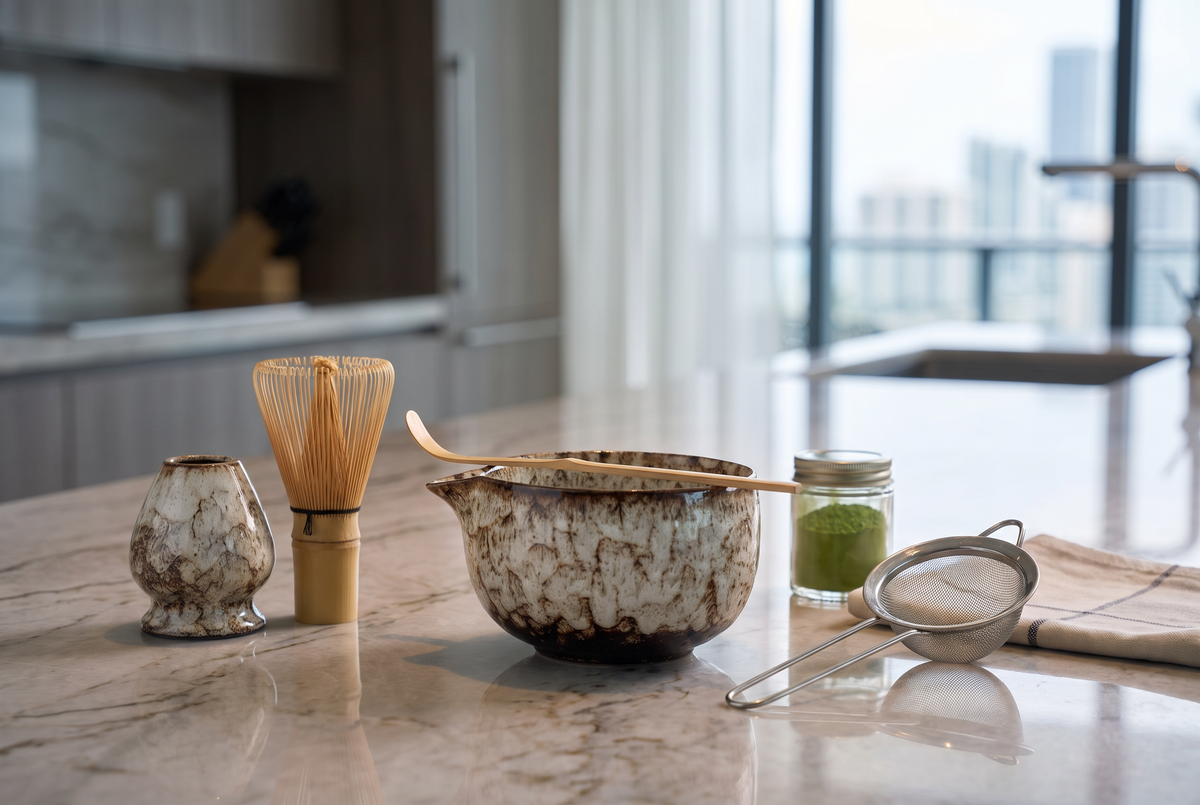 6-Piece Japanese Matcha Tea Set | Ceramic Bowl, Bamboo Whisk &amp; Sifter