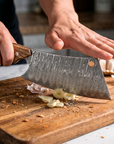Damascus Meat Cleaver — High Carbon Steel, Oak Handle