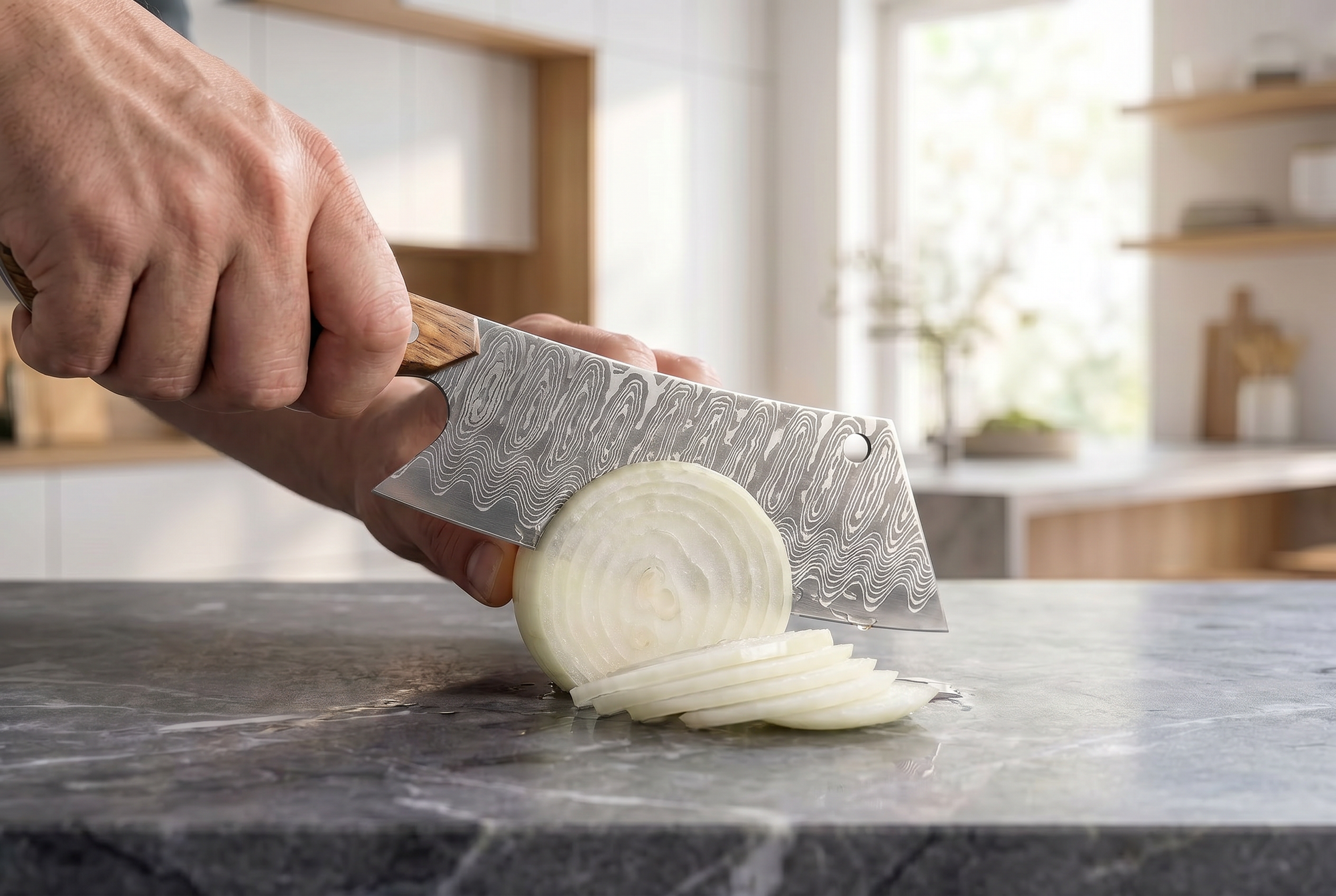 Damascus Meat Cleaver — High Carbon Steel, Oak Handle