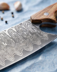 Damascus Meat Cleaver — High Carbon Steel, Oak Handle