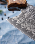 Damascus Meat Cleaver — High Carbon Steel, Oak Handle