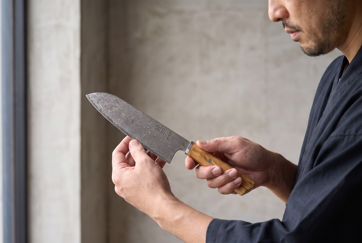 7" Santoku Knife | AUS-10 67-Layer Damascus Steel | Solid Olivewood Handle