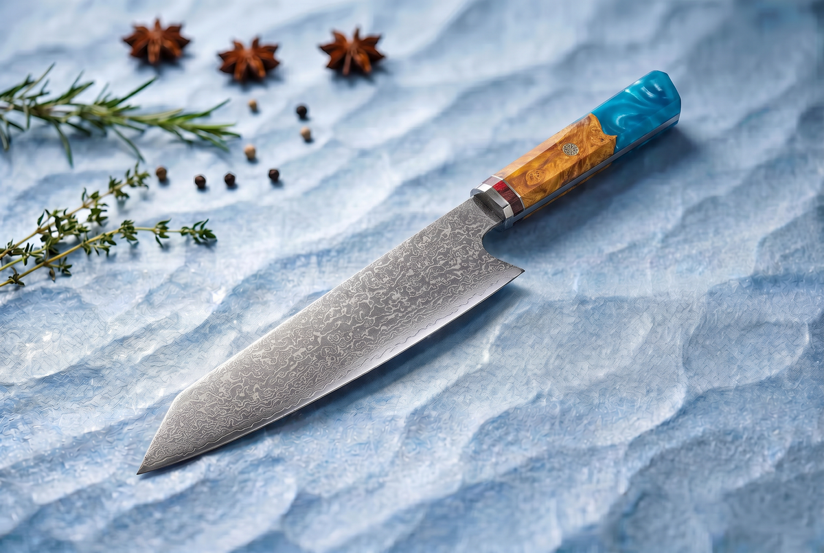 8" Kiritsuke Chef Knife — VG10 Damascus Steel, Octagonal Resin Handle
