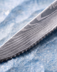6-Piece Serrated Steak Knife Set | Damascus Pattern Stainless Steel | Wood Handles