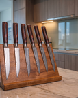 6-Piece Serrated Steak Knife Set | Damascus Pattern Stainless Steel | Wood Handles