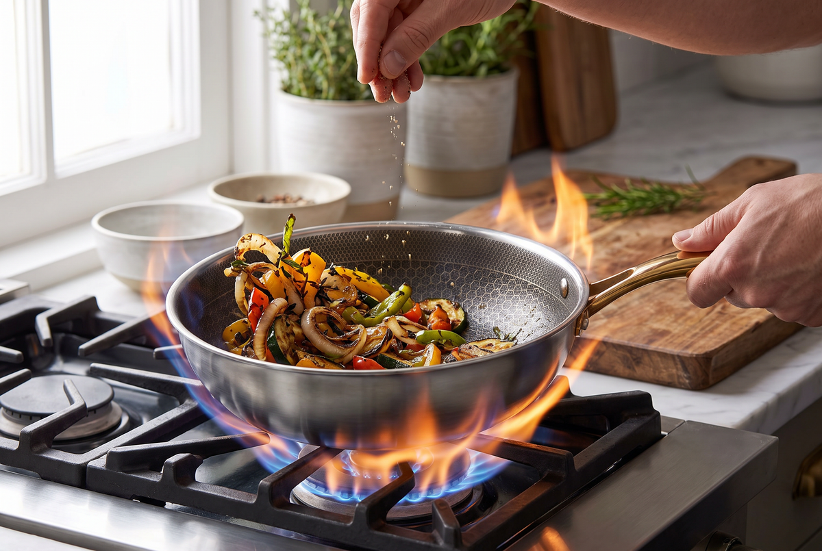 316 Stainless Steel Frying Pan | Honeycomb Surface | Multi-Layer Construction